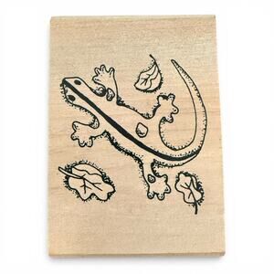 Gecko Lizard With Leaves Unbranded Rubber Stamp